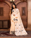 Piyari Fashion Off White Tussar Silk Jamdani Saree With Blouse Piece | Grocsy