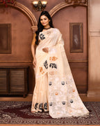 Piyari Fashion Off White Tussar Silk Jamdani Saree With Blouse Piece | Grocsy
