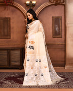 Piyari Fashion Off White Tussar Silk Jamdani Saree With Blouse Piece | Grocsy