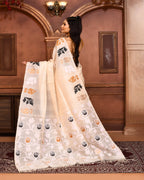 Piyari Fashion Off White Tussar Silk Jamdani Saree With Blouse Piece | Grocsy