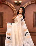 Piyari Fashion Off White Tussar Silk Jamdani Saree With Blouse Piece | Grocsy
