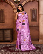 Piyari Fashion Purple Tussar Silk Jamdani Saree With Blouse Piece | Grocsy