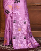 Piyari Fashion Purple Tussar Silk Jamdani Saree With Blouse Piece | Grocsy
