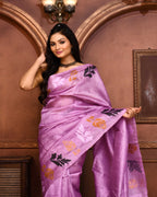 Piyari Fashion Purple Tussar Silk Jamdani Saree With Blouse Piece | Grocsy
