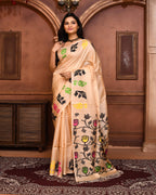 Piyari Fashion Beige Tussar Silk Jamdani Saree With Blouse Piece | Grocsy