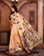 Piyari Fashion Beige Tussar Silk Jamdani Saree With Blouse Piece | Grocsy