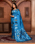 Piyari Fashion Turquoise Blue Tussar Silk Jamdani Saree With Blouse Piece | Grocsy
