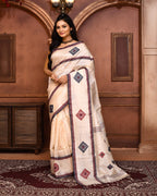 Piyari Fashion Off White Tussar Silk Jamdani Saree With Blouse Piece | Grocsy