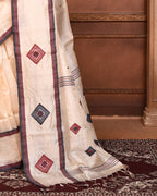 Piyari Fashion Off White Tussar Silk Jamdani Saree With Blouse Piece | Grocsy