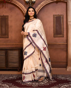 Piyari Fashion Off White Tussar Silk Jamdani Saree With Blouse Piece | Grocsy
