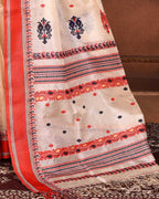 Piyari Fashion Off White Tussar Silk Jamdani Saree With Blouse Piece | Grocsy