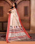 Piyari Fashion Off White Tussar Silk Jamdani Saree With Blouse Piece | Grocsy