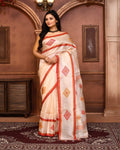 Piyari Fashion Off White Tussar Silk Jamdani Saree With Blouse Piece | Grocsy