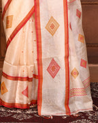 Piyari Fashion Off White Tussar Silk Jamdani Saree With Blouse Piece | Grocsy