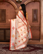 Piyari Fashion Off White Tussar Silk Jamdani Saree With Blouse Piece | Grocsy
