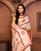 Piyari Fashion Off White Tussar Silk Jamdani Saree With Blouse Piece | Grocsy