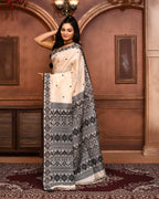 Piyari Fashion Off White Tussar Silk Jamdani Saree With Blouse Piece | Grocsy