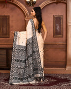 Piyari Fashion Off White Tussar Silk Jamdani Saree With Blouse Piece | Grocsy