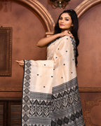 Piyari Fashion Off White Tussar Silk Jamdani Saree With Blouse Piece | Grocsy
