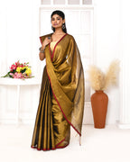 Piyari Fashion Women's Gold Dual Tone Organic Tissue Saree With Blouse Piece | Grocsy