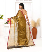 Piyari Fashion Women's Gold Dual Tone Organic Tissue Saree With Blouse Piece | Grocsy