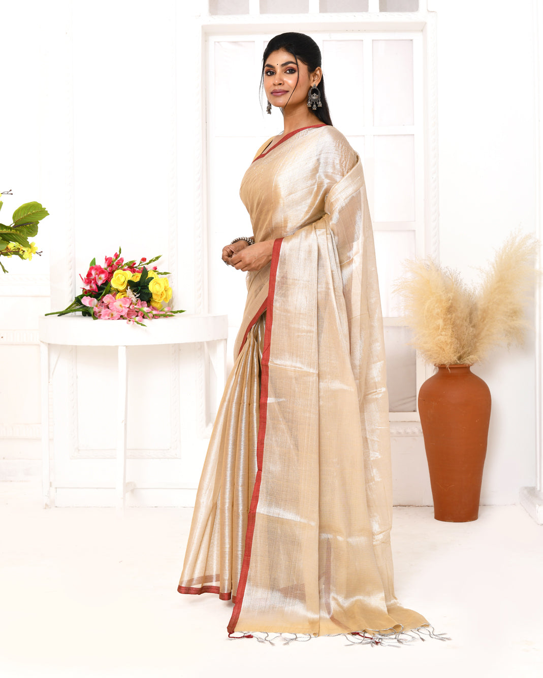Piyari Fashion Women's Muga Dual Tone Organic Tissue Saree With Blouse Piece | Grocsy