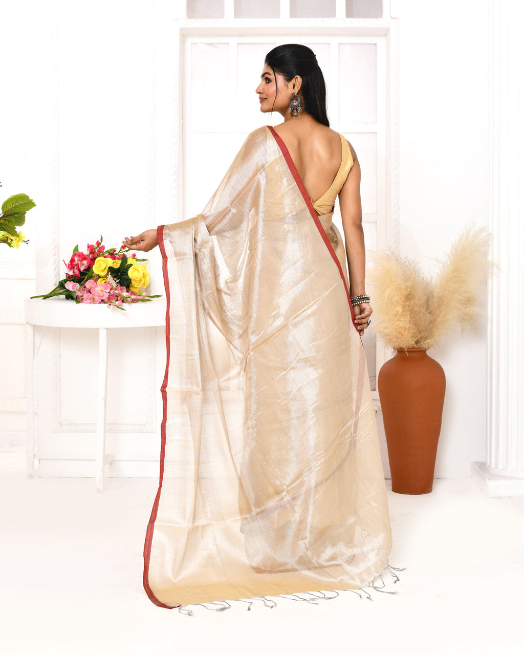 Piyari Fashion Women's Muga Dual Tone Organic Tissue Saree With Blouse Piece | Grocsy