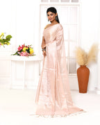 Piyari Fashion Women's Peach Organic Tissue Saree With Blouse Piece | Grocsy