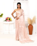 Piyari Fashion Women's Peach Organic Tissue Saree With Blouse Piece | Grocsy