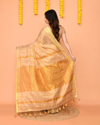 Piyari Fashion Women's Beige Zari Cotton Handloom Tissue Saree | Grocsy