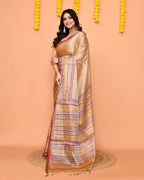 Piyari Fashion Women's Beige Zari Cotton Handloom Tissue Saree | Grocsy