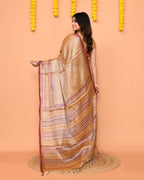 Piyari Fashion Women's Beige Zari Cotton Handloom Tissue Saree | Grocsy