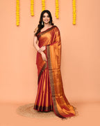Piyari Fashion Women's Pink Yellow Dual Tone Zari Cotton Handloom Tissue Saree | Grocsy