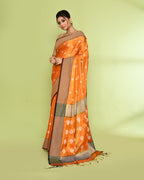 Piyari Fashion Women's Orange Zari Cotton Tissue Jamdani Saree | Grocsy
