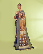 Piyari Fashion Women's Gold Blue Zari Cotton Tissue Jamdani Saree | Grocsy