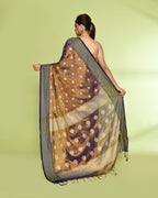 Piyari Fashion Women's Gold Blue Zari Cotton Tissue Jamdani Saree | Grocsy