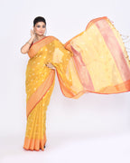 Piyari Fashion Women's Yellow Zari Cotton Tissue Jamdani Saree | Grocsy