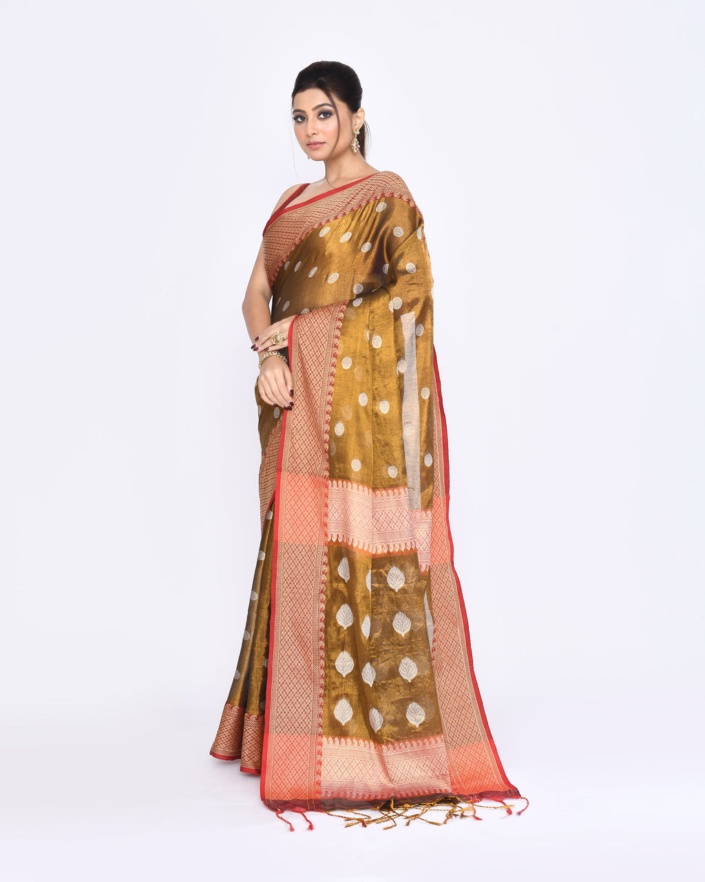 Piyari Fashion Women's Golden Zari Cotton Tissue Jamdani Saree | Grocsy