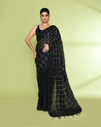 Piyari Fashion Women's Black Zari Cotton Tissue Sequin Saree | Grocsy