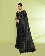 Piyari Fashion Women's Black Zari Cotton Tissue Sequin Saree | Grocsy