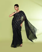 Piyari Fashion Women's Black Zari Cotton Tissue Sequin Saree | Grocsy