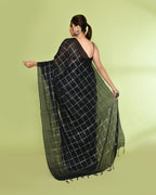 Piyari Fashion Women's Black Zari Cotton Tissue Sequin Saree | Grocsy