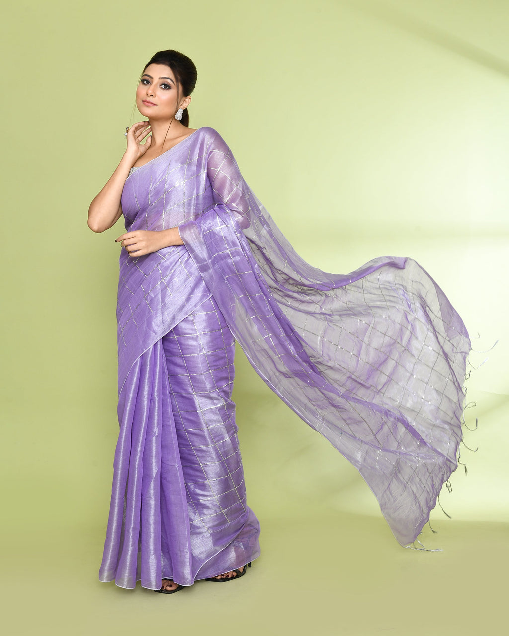 Piyari Fashion Women's Lavender Zari Cotton Tissue Sequin Saree | Grocsy