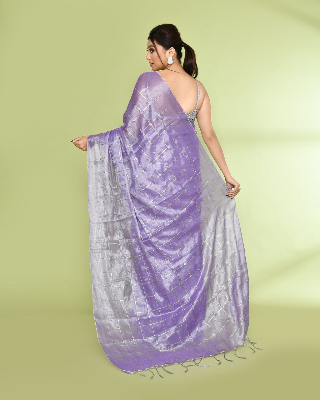 Piyari Fashion Women's Lavender Zari Cotton Tissue Sequin Saree | Grocsy