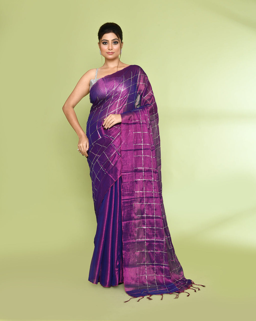 Piyari Fashion Women's Violet Zari Cotton Tissue Sequin Saree | Grocsy
