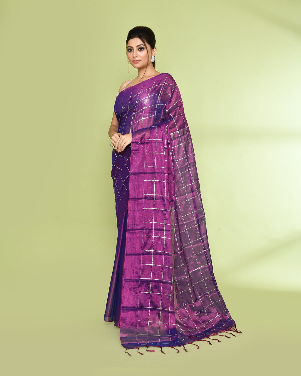 Piyari Fashion Women's Violet Zari Cotton Tissue Sequin Saree | Grocsy