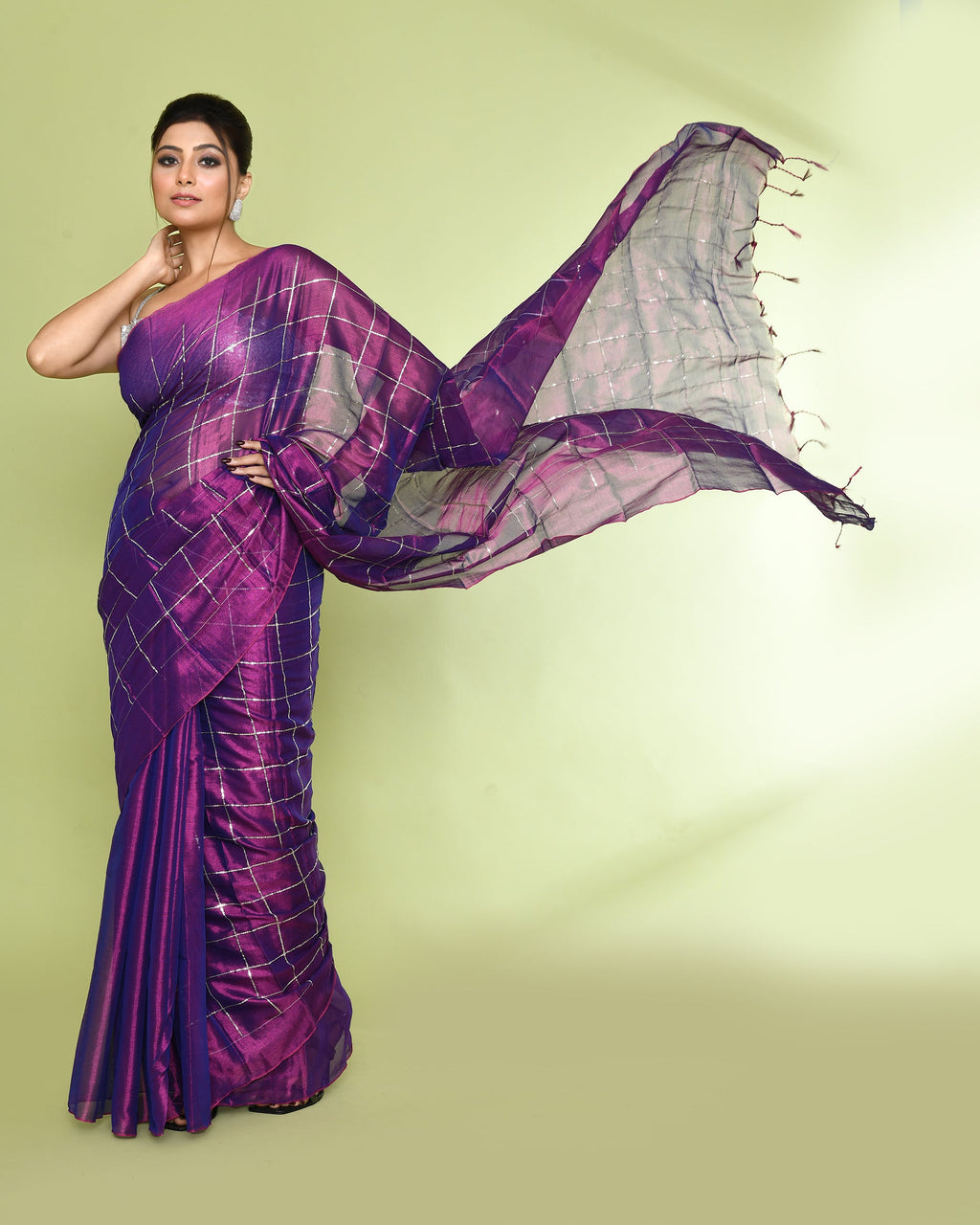 Piyari Fashion Women's Violet Zari Cotton Tissue Sequin Saree | Grocsy