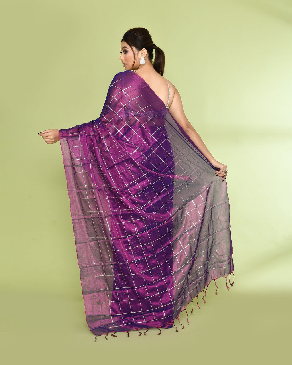 Piyari Fashion Women's Violet Zari Cotton Tissue Sequin Saree | Grocsy