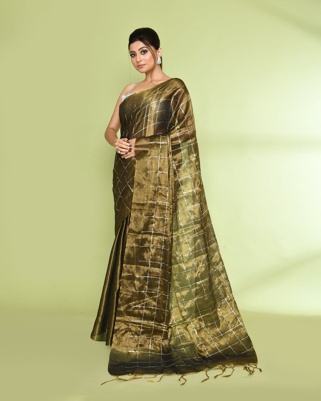Piyari Fashion Women's Golden Zari Cotton Tissue Sequin Saree | Grocsy