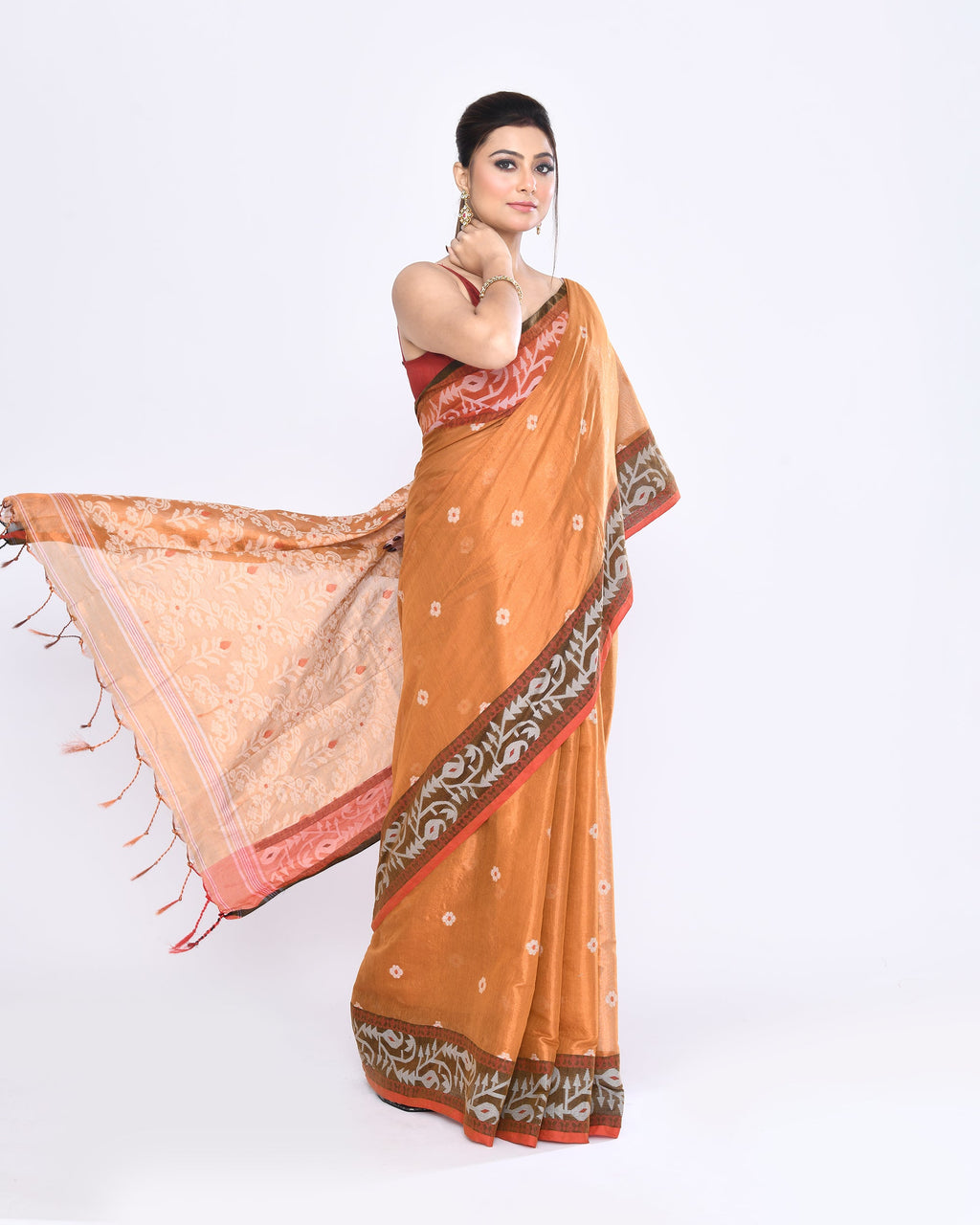 Piyari Fashion Women's Gold Zari Cotton Tissue Jamdani Saree | Grocsy
